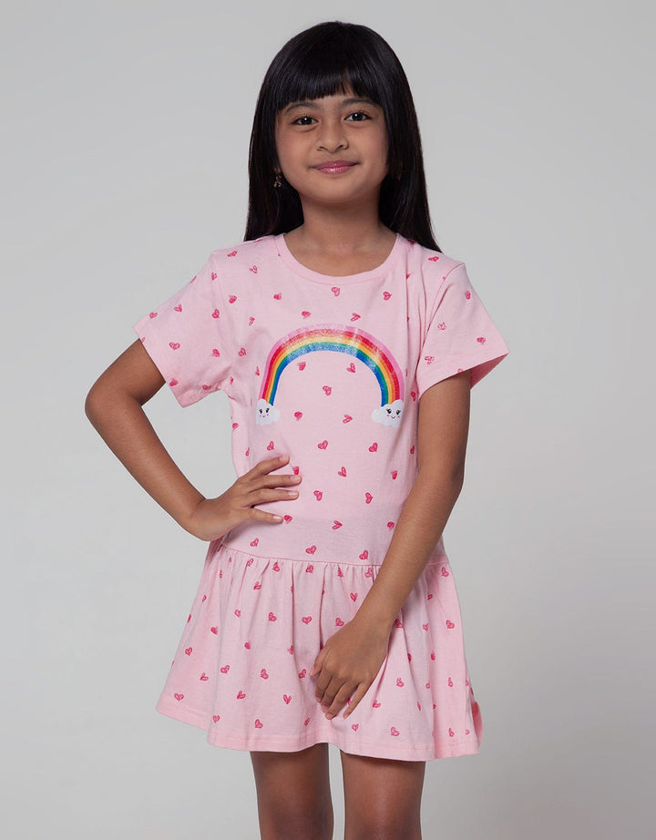 Little M Short Sleeve Midi Dress Daily Rainbow Heart