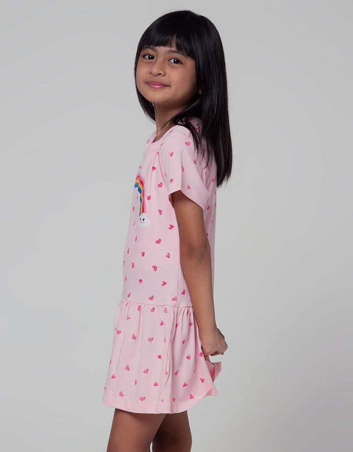 Little M Short Sleeve Midi Dress Daily Rainbow Heart