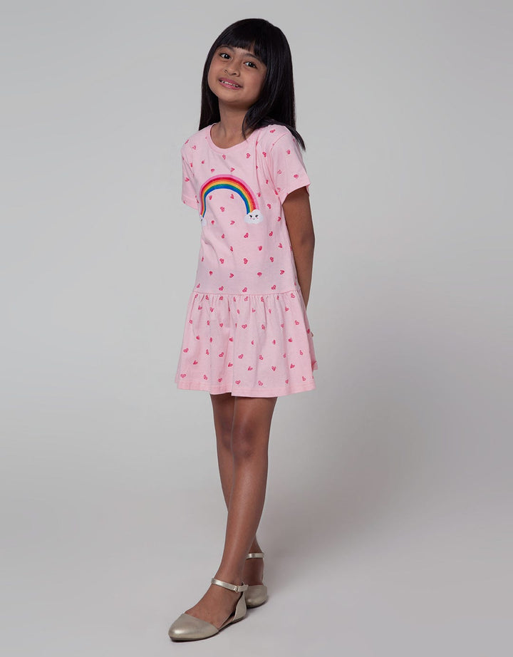 Little M Short Sleeve Midi Dress Daily Rainbow Heart