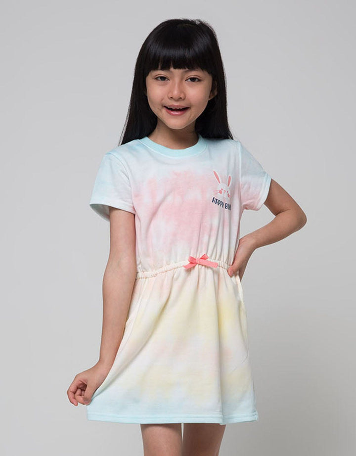 Little M Short Sleeve Midi Dress Tie Dye Drawstring Pockets