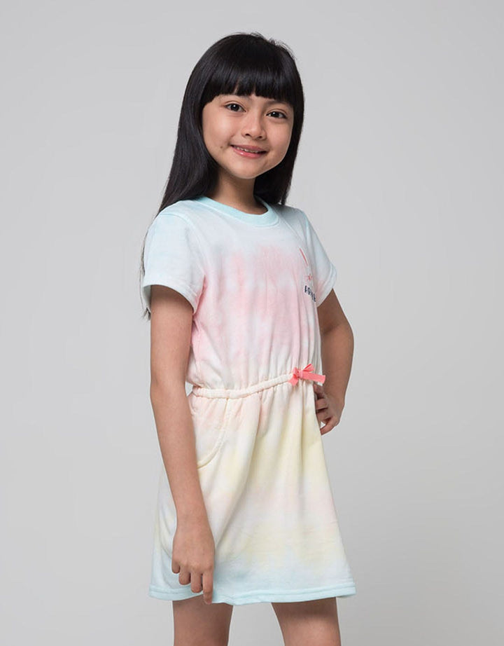 Little M Short Sleeve Midi Dress Tie Dye Drawstring Pockets