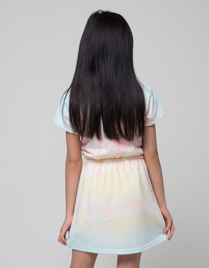 Little M Short Sleeve Midi Dress Tie Dye Drawstring Pockets
