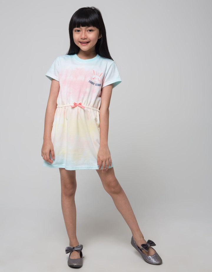 Little M Short Sleeve Midi Dress Tie Dye Drawstring Pockets