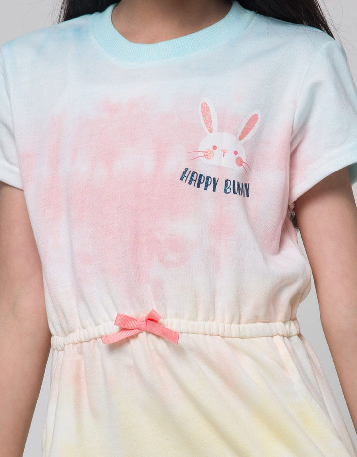 Little M Short Sleeve Midi Dress Tie Dye Drawstring Pockets