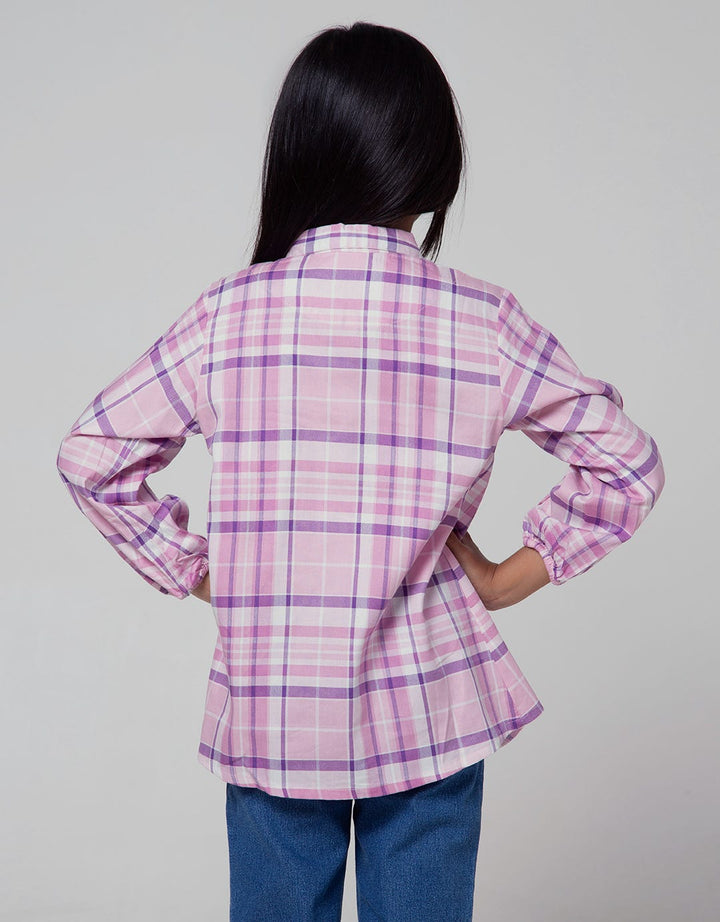 Little M Long Sleeve Shirt Blouse Kerah Motif Kotak