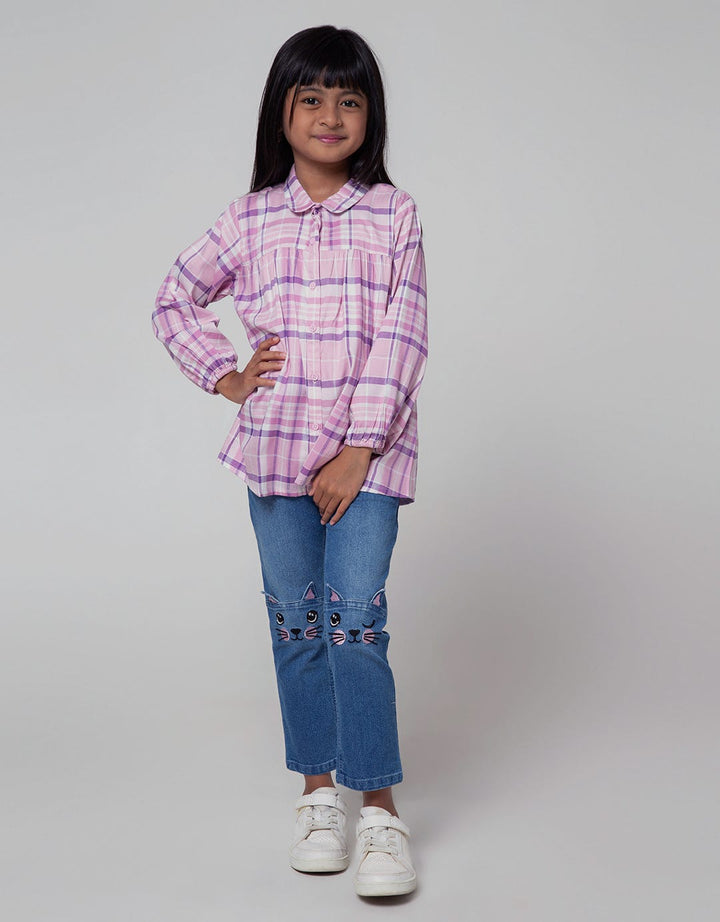 Little M Long Sleeve Shirt Blouse Kerah Motif Kotak