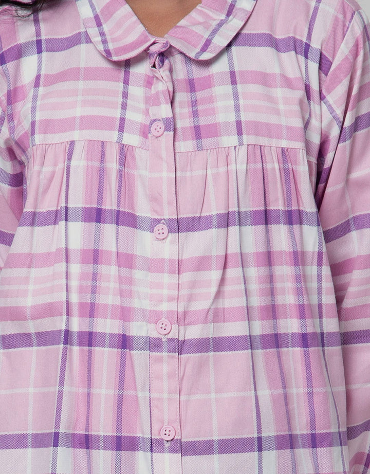 Little M Long Sleeve Shirt Blouse Kerah Motif Kotak