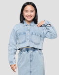 Nevada Kantong Crop Denim Jaket Anak Perempuan