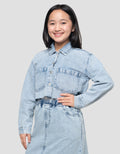 Nevada Kantong Crop Denim Jaket Anak Perempuan