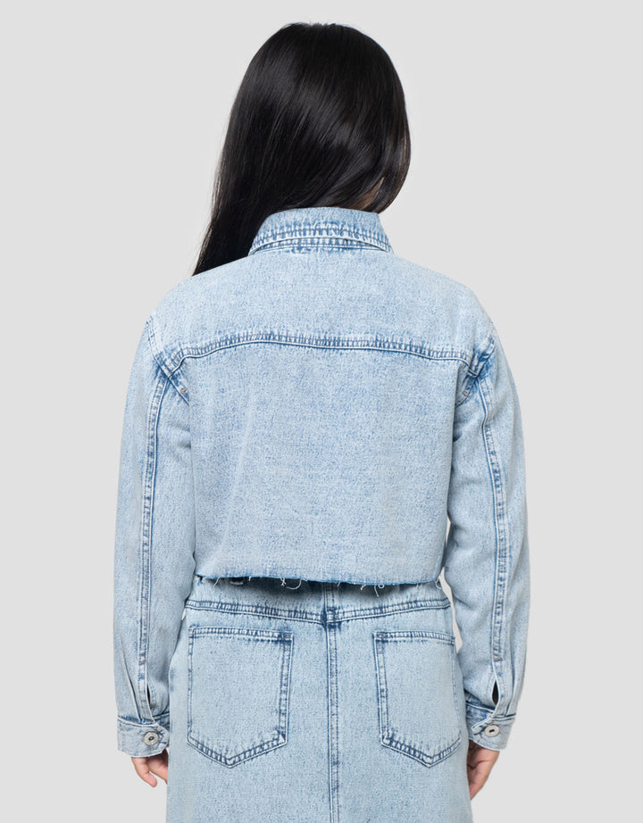 Nevada Kantong Crop Denim Jaket Anak Perempuan