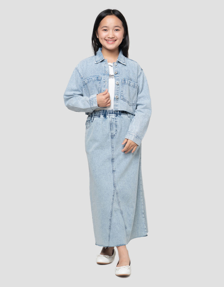 Nevada Kantong Crop Denim Jaket Anak Perempuan
