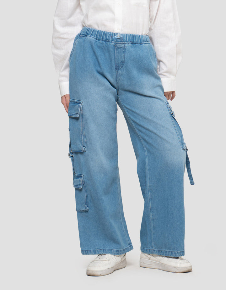 Nevada Wide Leg Cargo Pocket With Stopper Celana Denim Anak Perempuan