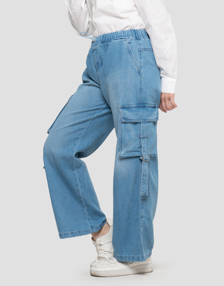 Nevada Wide Leg Cargo Pocket With Stopper Celana Denim Anak Perempuan