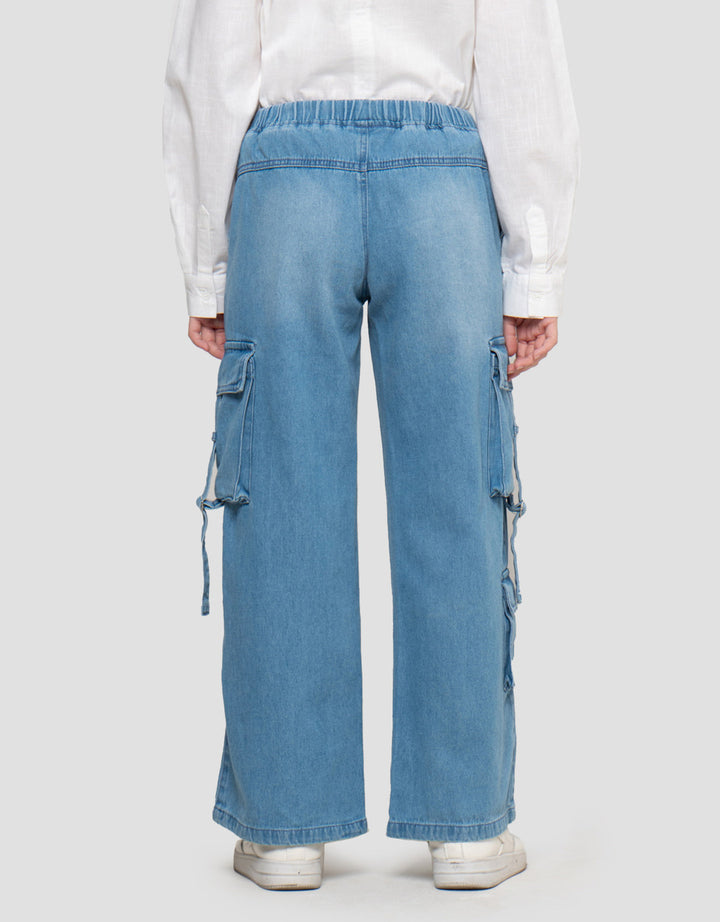 Nevada Wide Leg Cargo Pocket With Stopper Celana Denim Anak Perempuan