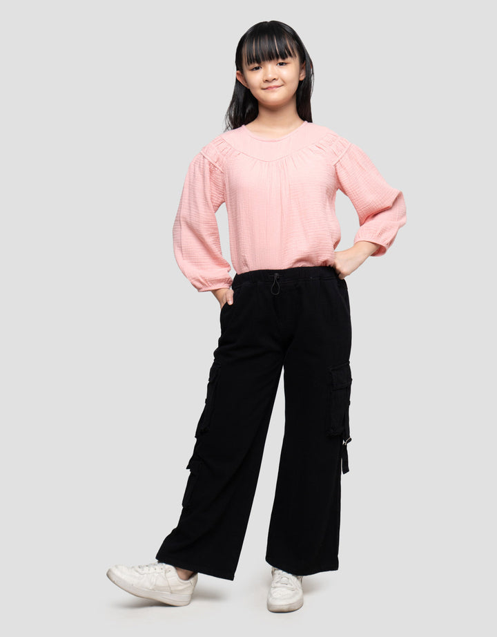 Nevada Wide Leg Cargo Pocket With Stopper Celana Denim Anak Perempuan