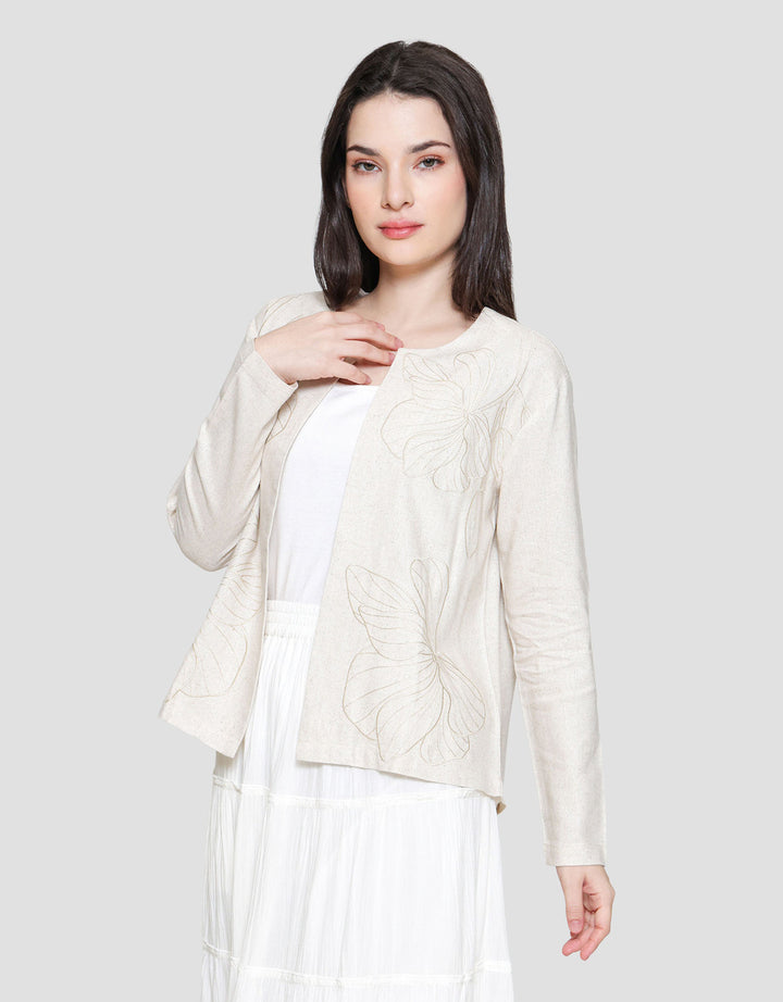 St. Yves Embroidered Linen Blend Jaket Wanita