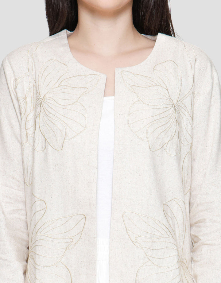 St. Yves Embroidered Linen Blend Jaket Wanita