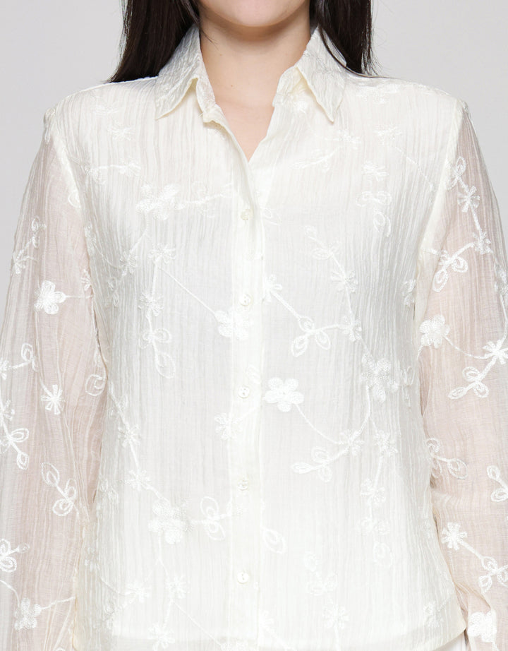 St. Yves Floral Textured Sheer Top Kemeja Wanita