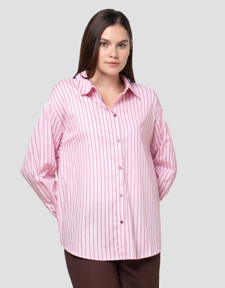 Nevada Stripes Red Button Kemeja Wanita