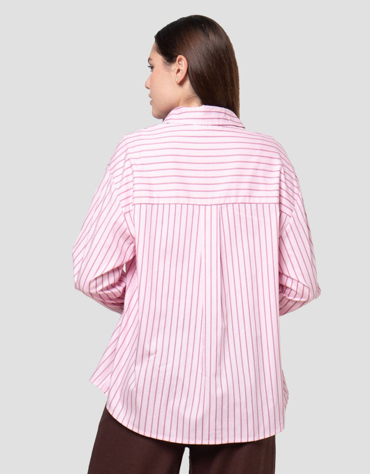 Nevada Stripes Red Button Kemeja Wanita