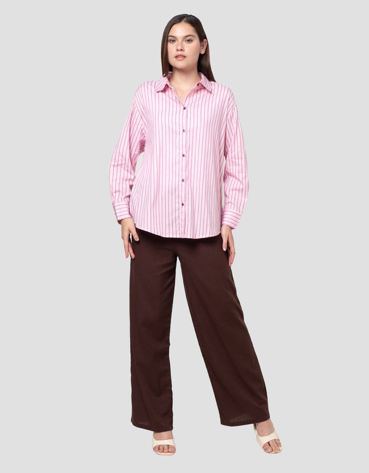 Nevada Stripes Red Button Kemeja Wanita