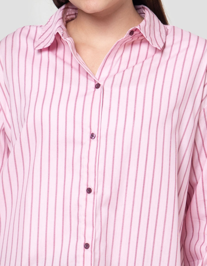 Nevada Stripes Red Button Kemeja Wanita