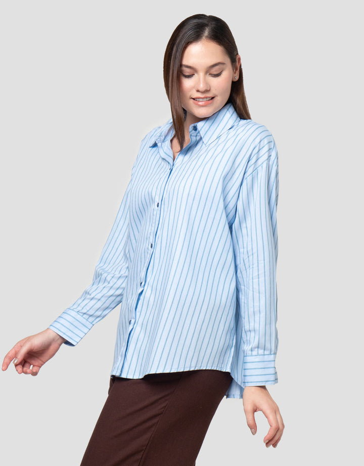 Nevada Stripes Red Button Kemeja Wanita