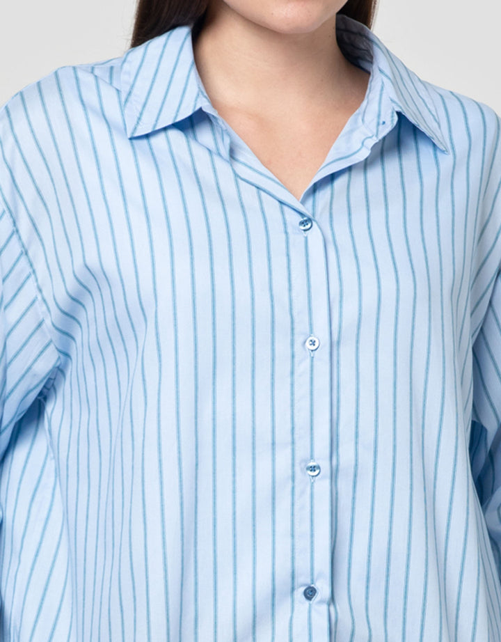 Nevada Stripes Red Button Kemeja Wanita