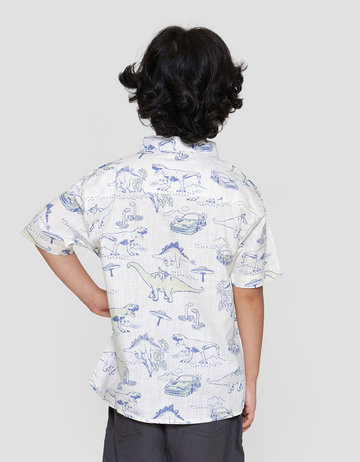 Little M Print Dino Car Kemeja Anak Laki-laki