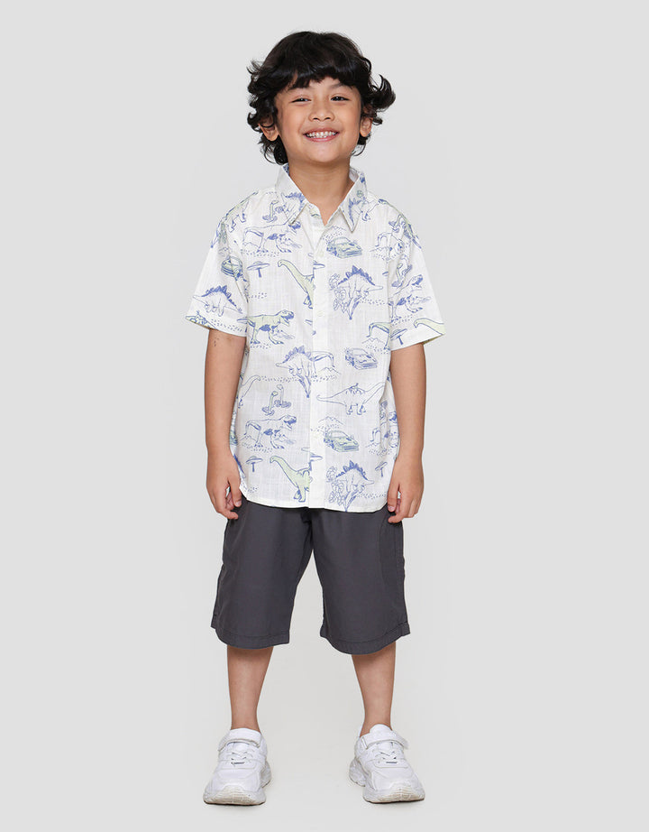 Little M Print Dino Car Kemeja Anak Laki-laki