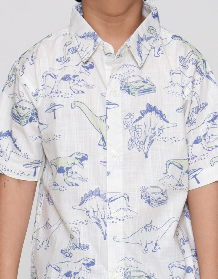 Little M Print Dino Car Kemeja Anak Laki-laki