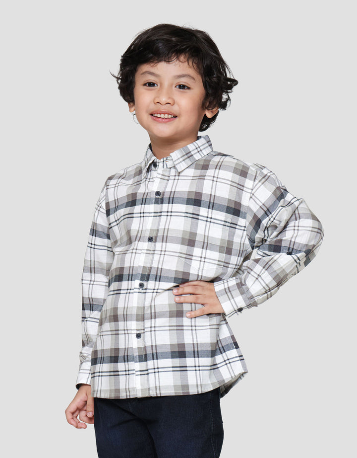 Little M Kotak Grey Mm Wash Kemeja Anak Laki-laki