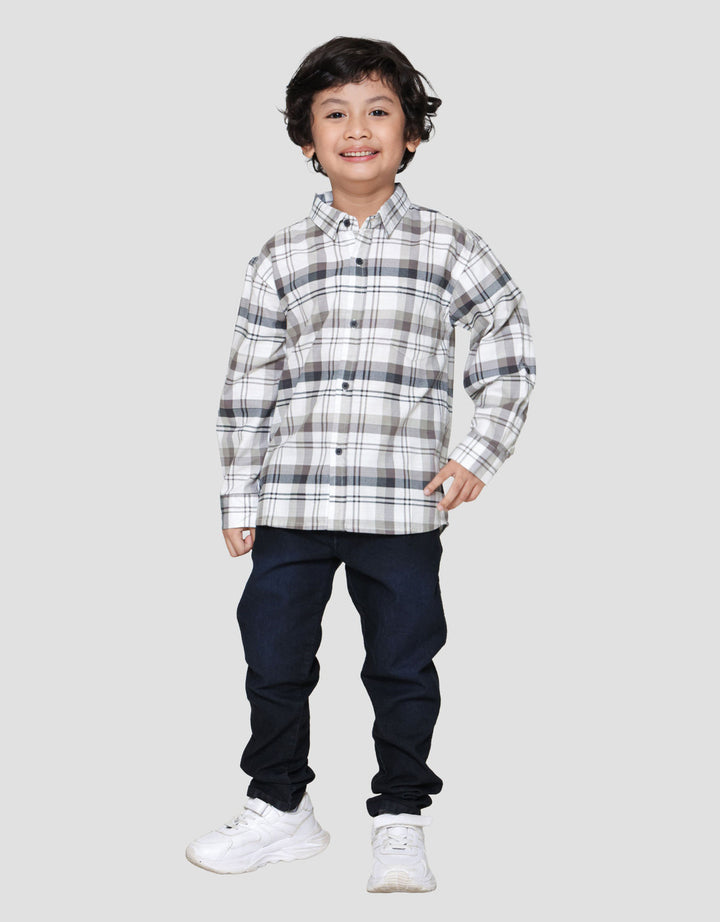Little M Kotak Grey Mm Wash Kemeja Anak Laki-laki