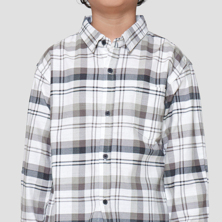 Little M Kotak Grey Mm Wash Kemeja Anak Laki-laki