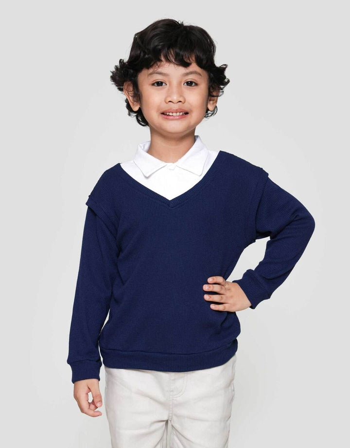 Little M Kerah Texture Wafel Sweater Anak Laki-laki