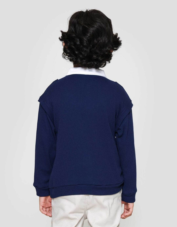 Little M Kerah Texture Wafel Sweater Anak Laki-laki