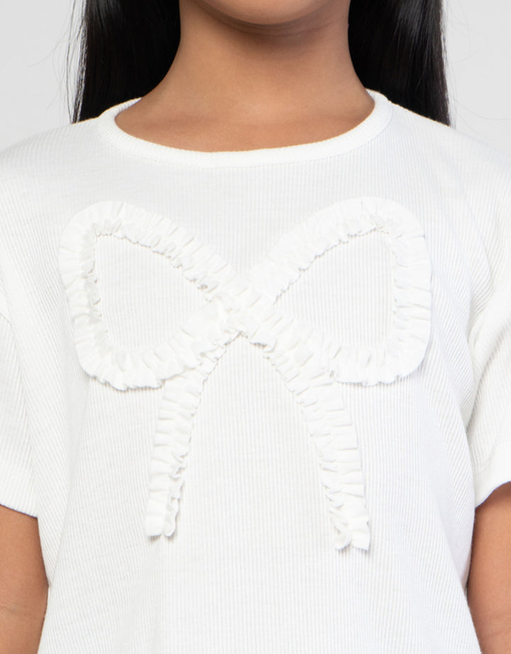 Little M Print Aplikasi Pita Kaos Anak Perempuan