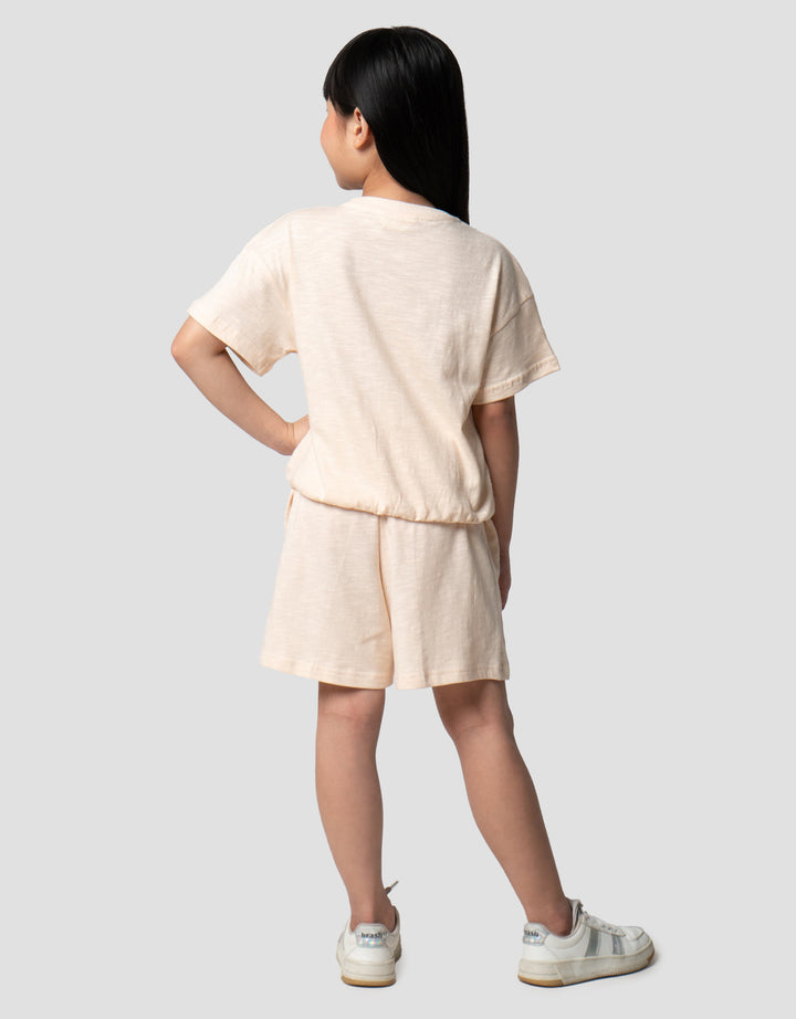 Little M Slub With Patch Cherry Pakaian Setelan Anak Perempuan