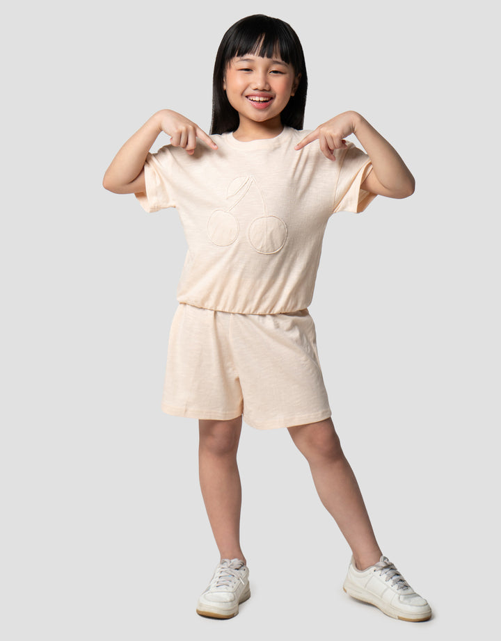 Little M Slub With Patch Cherry Pakaian Setelan Anak Perempuan