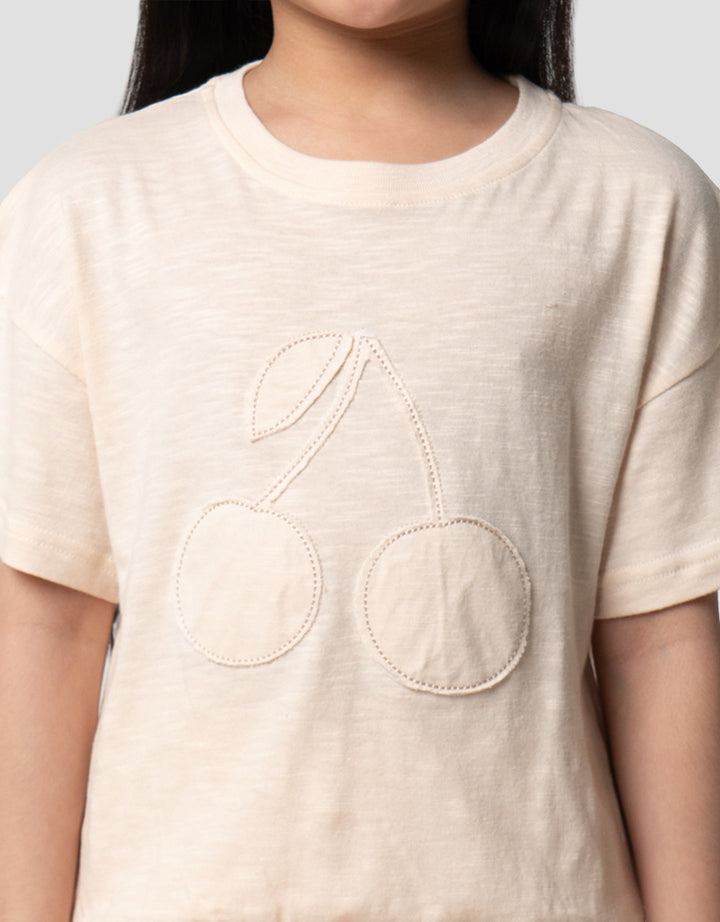 Little M Slub With Patch Cherry Pakaian Setelan Anak Perempuan