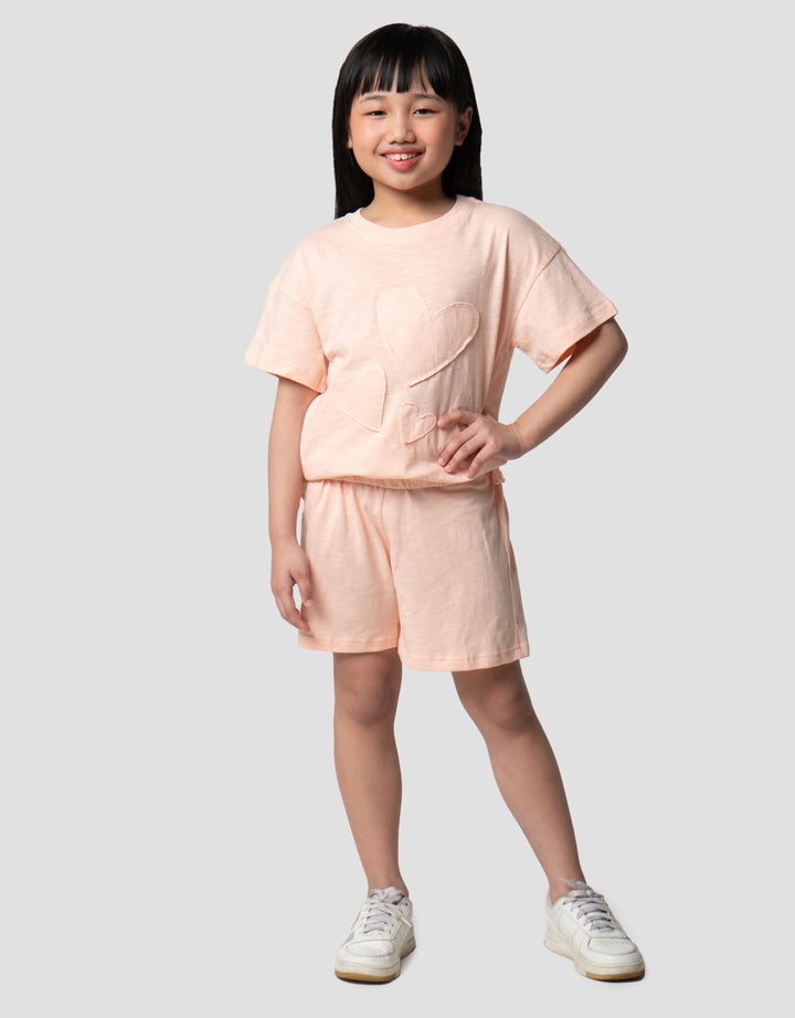 Little M Slub With Patch Heart Pakaian Setelan Anak Perempuan