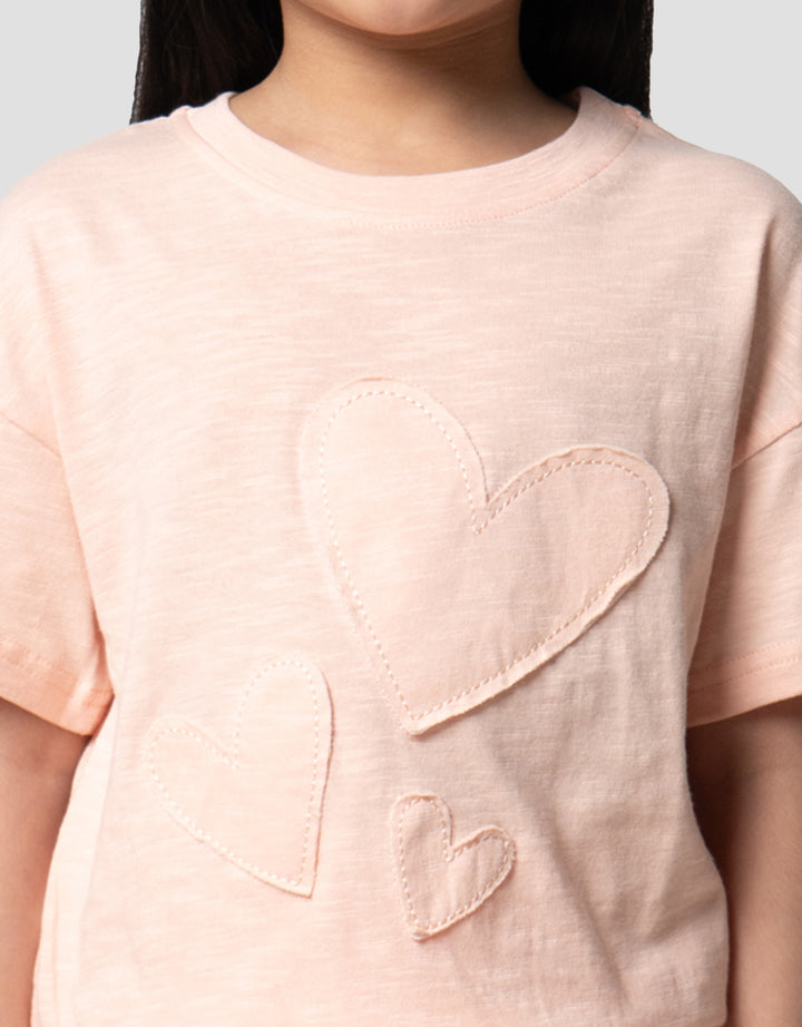 Little M Slub With Patch Heart Pakaian Setelan Anak Perempuan