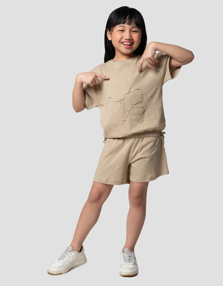 Little M Slub With Patch Flower Pakaian Setelan Anak Perempuan