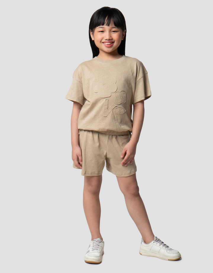 Little M Slub With Patch Flower Pakaian Setelan Anak Perempuan