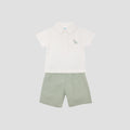 Little M Polo Short Woven Embro Dino Pakaian Setelan Bayi