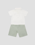 Little M Polo Short Woven Embro Dino Pakaian Setelan Bayi
