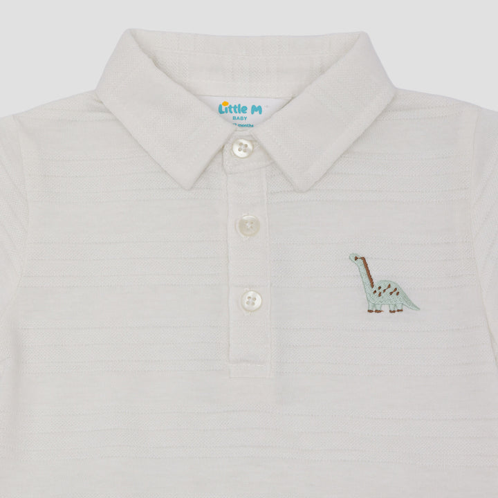 Little M Polo Short Woven Embro Dino Pakaian Setelan Bayi