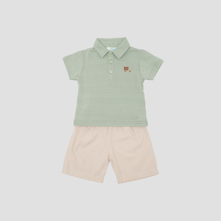 Little M Polo Woven Embro Truck Pakaian Setelan Bayi
