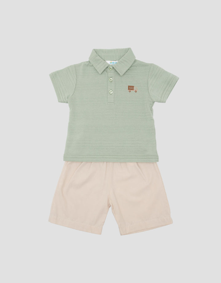Little M Polo Woven Embro Truck Pakaian Setelan Bayi