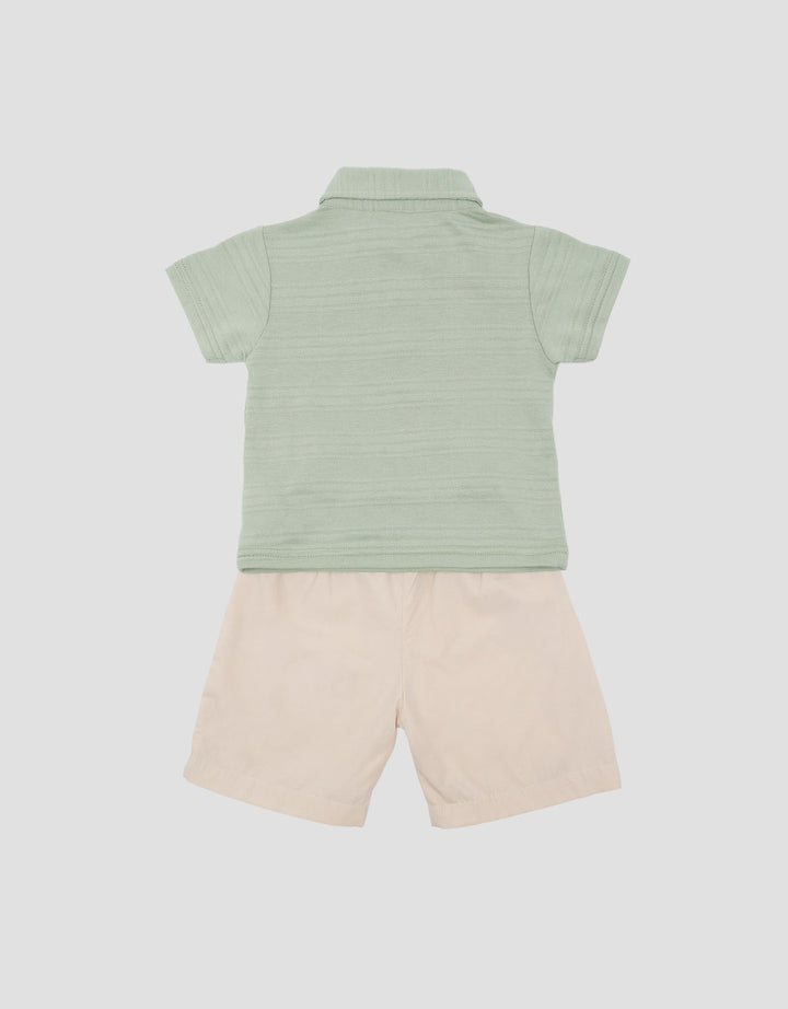 Little M Polo Woven Embro Truck Pakaian Setelan Bayi
